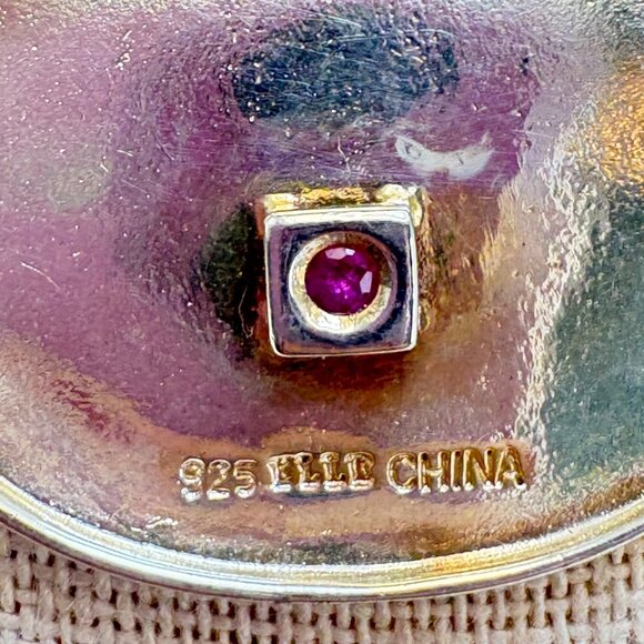 VTG Sterling Silver 925 Chunky Drop Shape Pendant Ruby Accent Bold 18" Chain - Picture 8 of 12